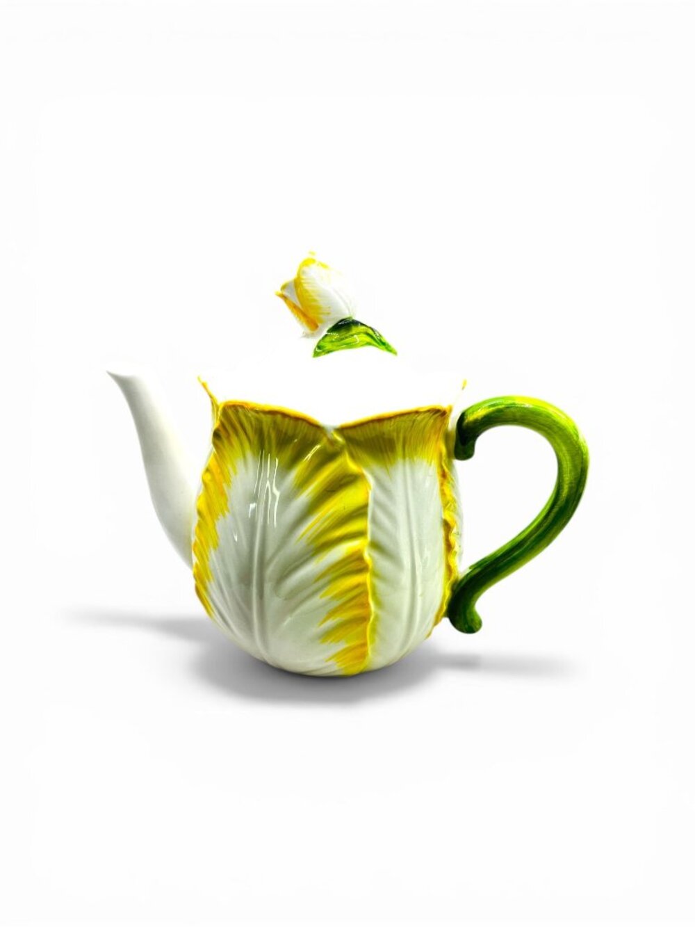 Lefton Yellow Cabbage Leaf Teapot • Vintage Ceramic Floral Cottagecore Decor